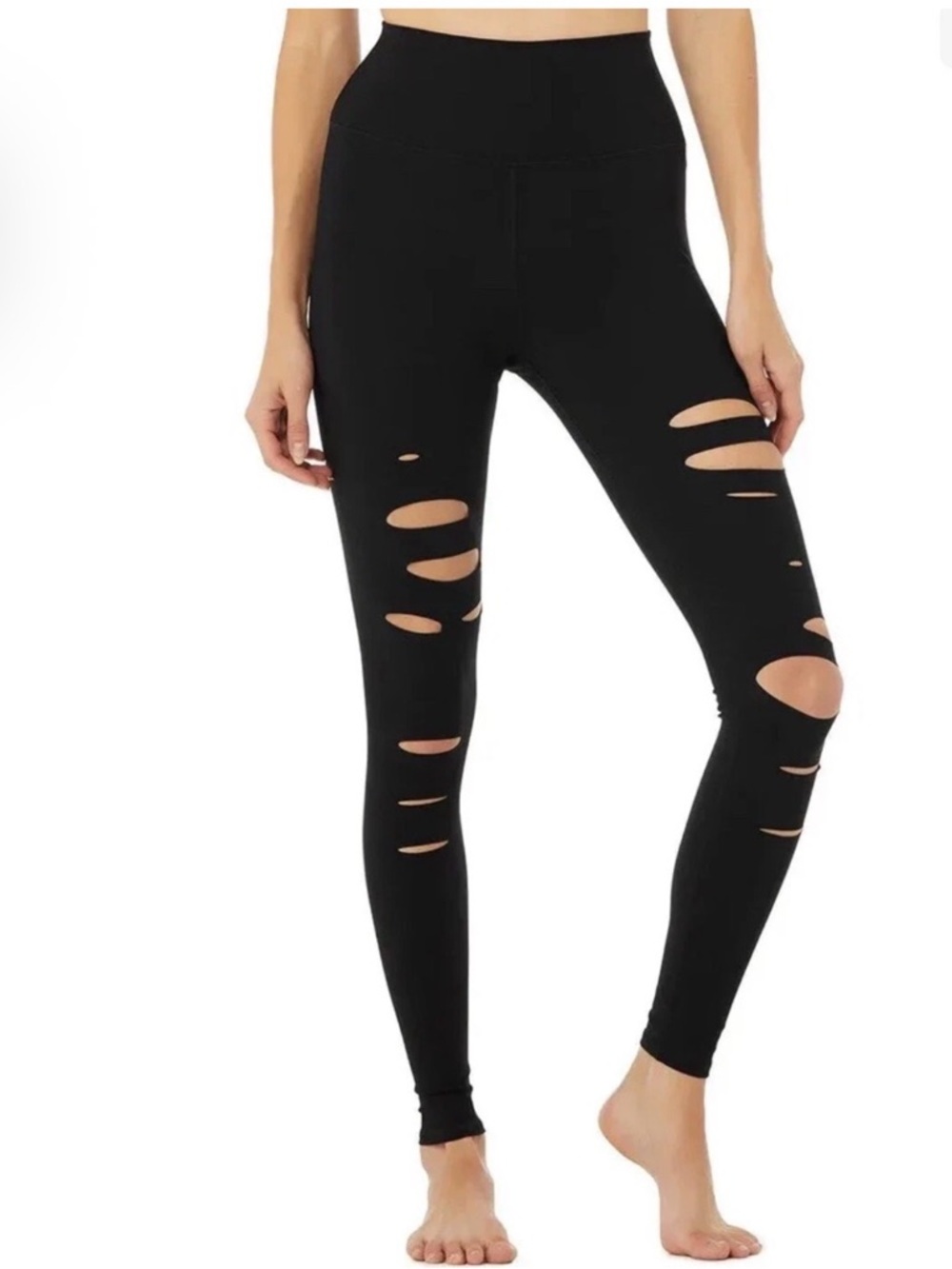 ALO Yoga Black Ripped High-Waist Leggings